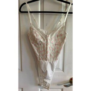 Shein White Floral Corsette-Style Bodysuit X-Small